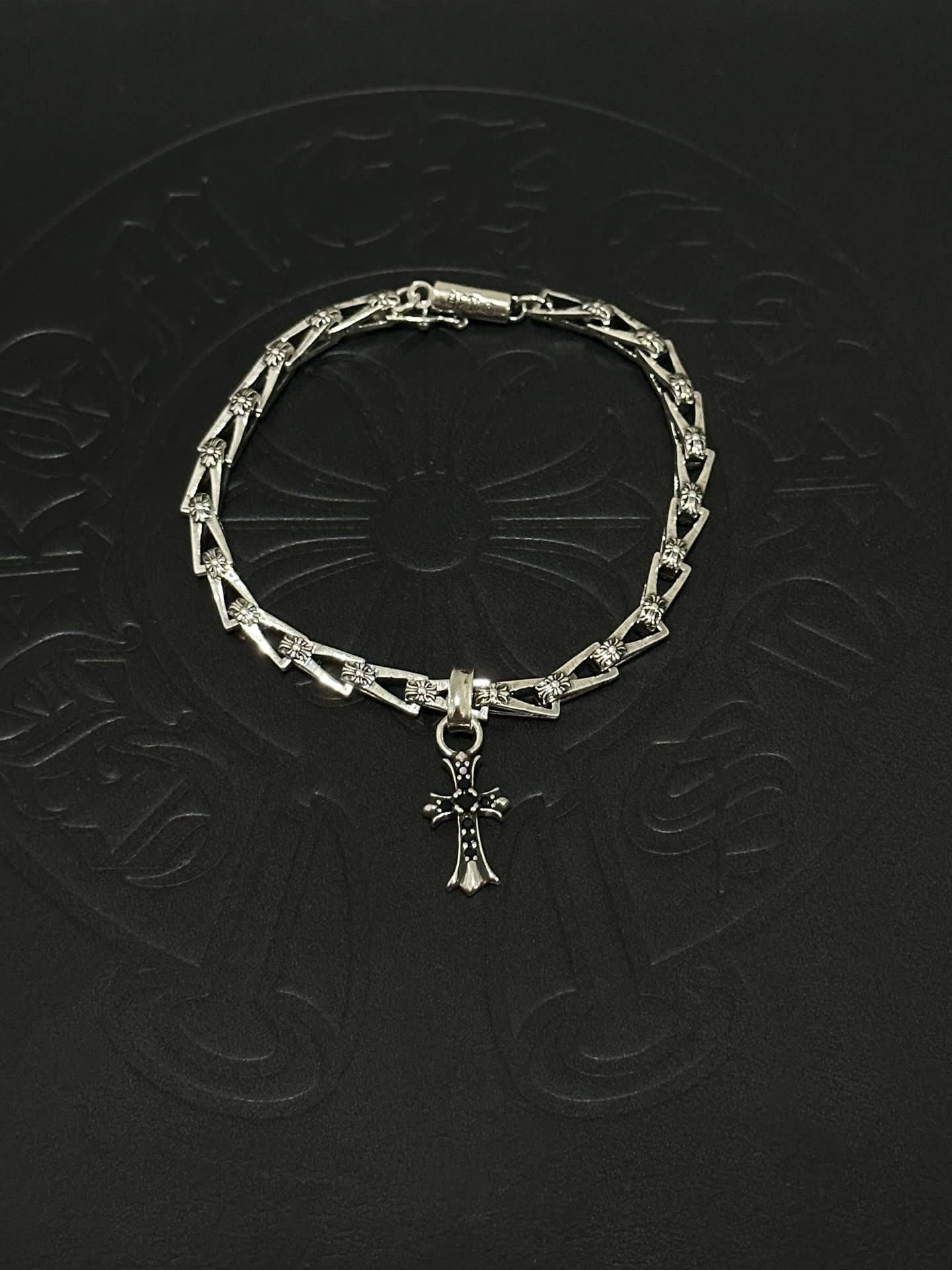 Chrome Hearts Silver Cross Charm Bracelet